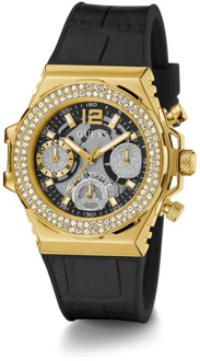 Guess Fusia Gw0553L4 Leren Horloge Zwart/Goud Guess , Yellow , Dames - ONE Size