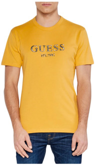 Guess Geborduurd logo T-shirt - Regular fit Guess , Yellow , Heren - Xl,L,M