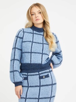 Guess Geruite Sweater In Gemengde Wol Blauw multi - XS