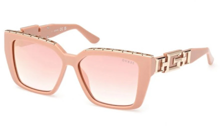 Guess Glanzende Roze Zonnebril met Bordeaux Spiegelglazen Guess , Pink , Unisex - 55 MM