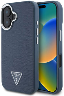 Guess Grained Triangle Case MagSafe voor de Apple iPhone 16 - Blue Blauw