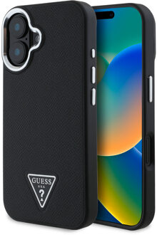 Guess Grained Triangle Case MagSafe voor de Apple iPhone 16 - Zwart