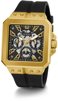 Guess Herenhorloge Multifunctioneel Horloge Skeleton Leo Zwart, Goud Gw0637G2 Guess , Yellow , Heren - ONE Size