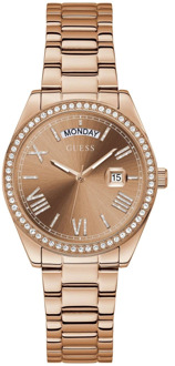 Guess Horloge Met Datum En Kristallen roze goud - T/U