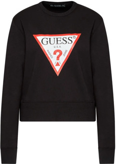 Guess Iconische Sweater - Zwart Rechte Pasvorm Lange Mouwen Ronde Hals Bedrukt Logo Guess , Black , Dames