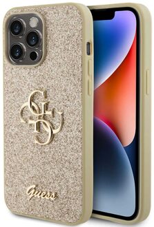 Guess iPhone 15 Pro Max Guess Fixed Glitter 4G Metal Logo Cover - Goud
