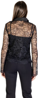 Guess Kant Lange Mouw Knoop Blouse Zwart