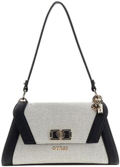 Guess Karnilla Flap Shoulder Bag natural/black schoudertas dames Multicolor - H 15 x B 27 x D 8 cm