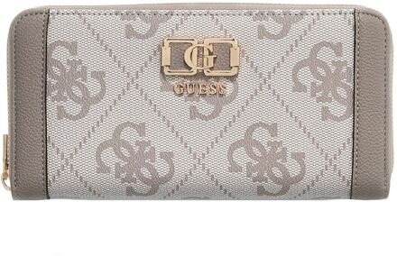 Guess Karnilla Logo Slg Lrg Zip Arnd dark taupe logo polstasje dames portemonnee - H 9 x B 14 x D 3 cm