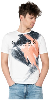 Guess Klassiek Ronde Hals T-Shirt Guess , White , Heren - Xl,L,S