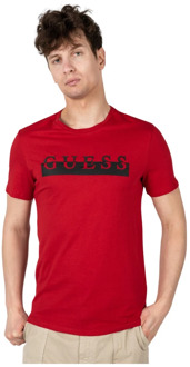 Guess Klassieke Ronde Hals T-Shirt Guess , Red , Heren - L