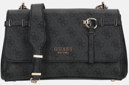 Guess Leona convertible crossbody tas flap coal logo Zwart
