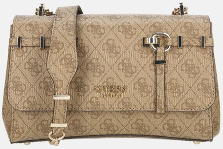 Guess Leona convertible crossbody tas flap latte logo Bruin