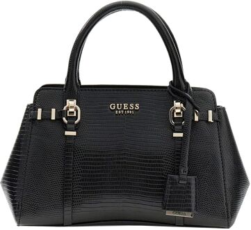 Guess Leona Small Multi Comp Satchel black handtas dames Zwart - H 17 x B 30 x D 11 cm