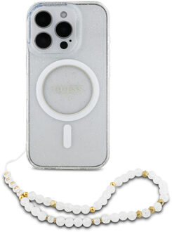 Guess MagSafe IML Glitter Case met beads strap voor de Apple iPhone 16 Pro Max - Transparent Transparant