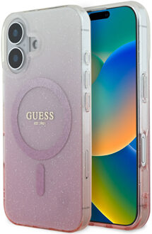 Guess MagSafe IML Glitter Gradient Case voor de Apple iPhone 16 - Pink Roze