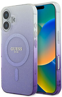 Guess MagSafe IML Glitter Gradient Case voor de Apple iPhone 16 - Purple Paars