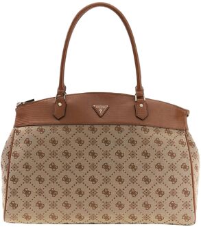 Guess Melinda Logo Deluxe Dome tote bag latte logo schoudertas dames Bruin - H 32 x B 47 x D 18 cm