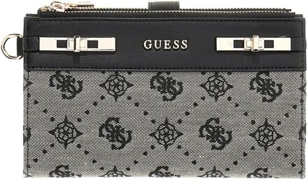 Guess Melinda Logo Slg Dbl Zip Ornzr black logo dames portemonnee Zwart - H 11 x B 18,5 x D 3,5 cm