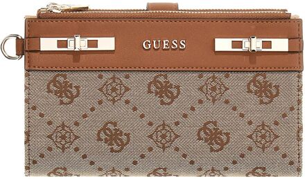 Guess Melinda Logo Slg Dbl Zip Ornzr latte logo dames portemonnee Bruin - H 11 x B 18,5 x D 3,5 cm