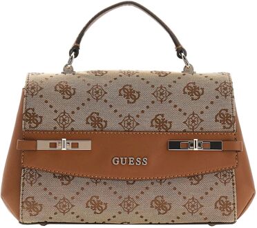 Guess Melinda Logo Top Handle Flap latte logo handtas dames Bruin - H 15 x B 25 x D 7,5 cm