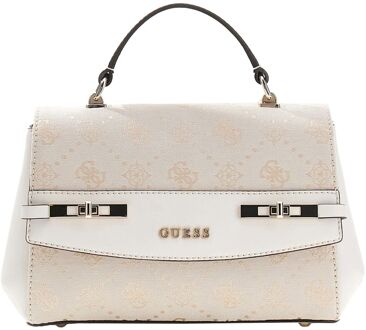 Guess Melinda Logo Top Handle Flap off white logo handtas dames Wit - H 15 x B 25 x D 7,5 cm