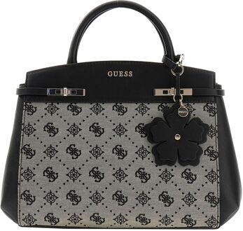 Guess Melinda Logo Tri Comp Satchel black logo handtas dames Zwart - H 25 x B 30,5 x D 11 cm