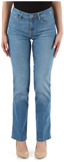 Guess Mid Rise Straight Jeans met Strass Logo Guess , Blue , Dames - W28,W27,W31,W30,W26,W29,W25,W32