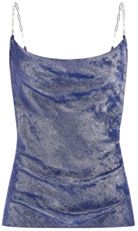 Guess Mouwloze Chainette Top - Blauwe Glitter Guess , Blue , Dames - M,S,Xs