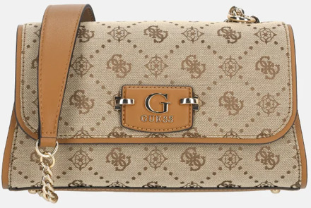 Guess Neda flapbag crossbody tas latte logo Bruin