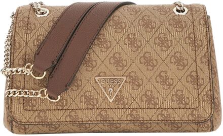 Guess Noelle II Cnvrtble Xbody Flap latte logo/brown schoudertas dames Bruin - H 15,5 x B 26 x D 7,5 cm