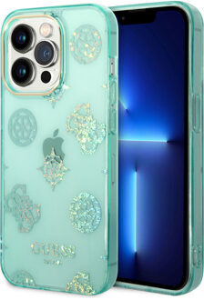Guess Peony Glitter Backcover voor de iPhone 14 Pro - Turquoise