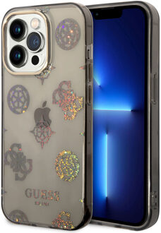 Guess Peony Glitter Backcover voor de iPhone 14 Pro - Zwart