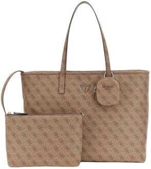 Guess Power Play II Large Tech tote bag latte logo schoudertas dames Bruin - H 31 x B 40 x D 14 cm