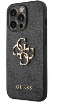 Guess PU 4G Metal Logo case iPhone 14 Pro grijs Grijs (Space Gray)