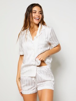 Guess Pyjama Set Van Gestreept Satijn Wit - XL