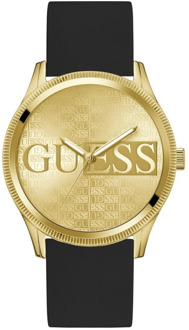 Guess Reputation Zwart Goud Horloge Guess , Yellow , Heren - ONE Size