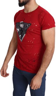 Guess Rood Katoen Logo Print Heren Vrijetijdskleding Geperforeerd T-shirt - XL