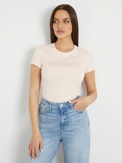 Guess Sangallo-Kant T-Shirt Met Logo Voorkant licht roze - XL