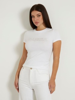 Guess Sangallo-Kant T-Shirt Met Logo Voorkant Wit - XL