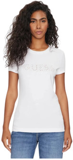 Guess Sangallo-Kant T-Shirt Met Logo Voorkant Wit