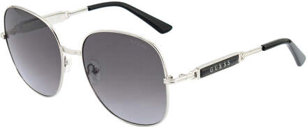 Guess Shiny Light Nickeltin Metalen Frame Zonnebril met Gradiënt Rookkleurige Lens - maat Lichtgrijs
