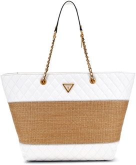 Guess Shopper Delfa Raffia Wit - T/U