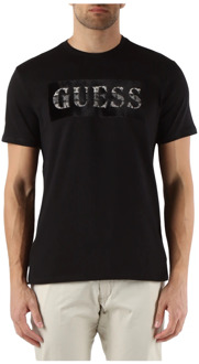 Guess Slim Fit Katoenen T-shirt met Voorlogo Guess , Black , Heren - Xl,L,M,S