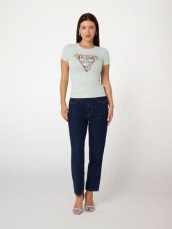 Guess Stretch T-Shirt Met Bloemenlogo licht turquoise - S