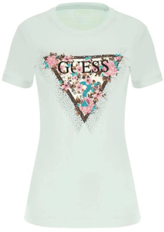 Guess Stretch T-Shirt Met Bloemenlogo licht turquoise - S