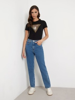 Guess Stretch T-Shirt Met Driehoek Logo Strasstenen Zwart - XS