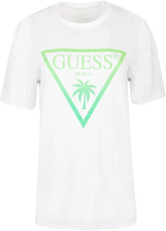 Guess Stretch T-Shirt Met Driehoek Logo Wit