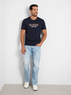 Guess Stretch T-Shirt Met Logo Voorkant Blauw