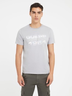 Guess Stretch T-Shirt Met Logo Voorkant Grijs - S